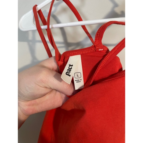 Pact Organic Cotton Strappy Fit and Flare Color Block Pink and Red Mini Dress - Picture 7 of 8